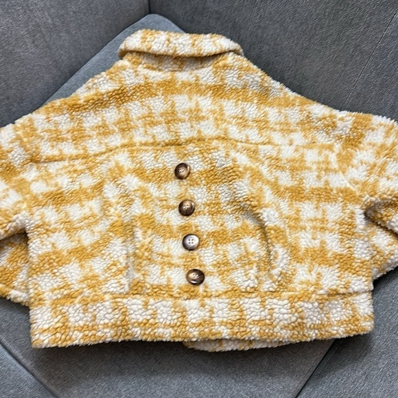 HYFVE Size Small Cropped Peacoat Button Up Jacket Mustard Yellow and Cream Plaid - Picture 4 of 5